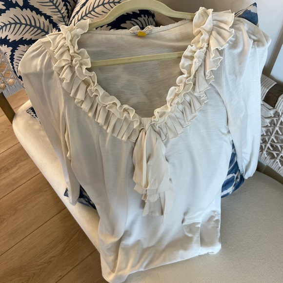 Leifsdottir cream silk/cotton blend ruffle top size medium - Picture 6 of 6